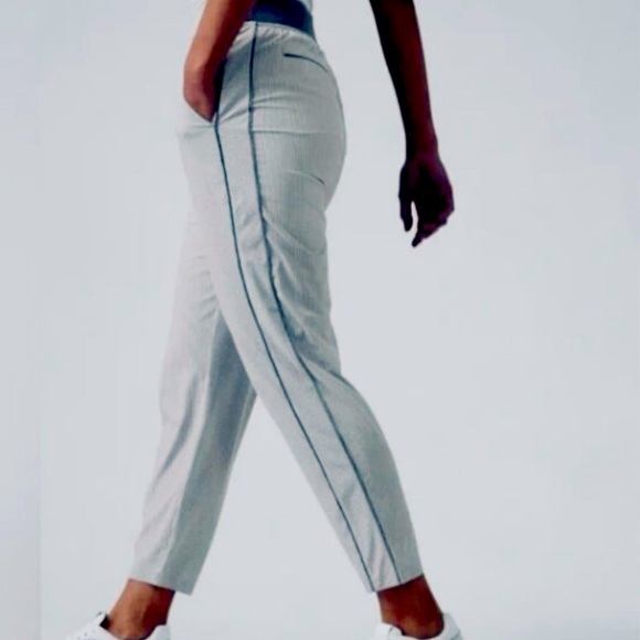 Athleta Pants - ATHLETA Brooklyn Mid Rise Striped City Joggers, Zip Pocket, gray and Cream